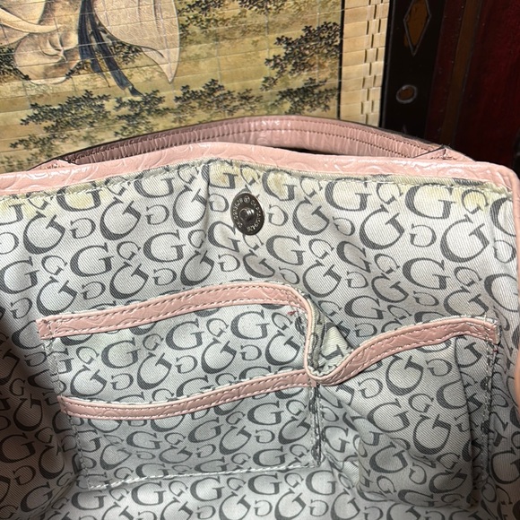 GUESS Soft Dusty Pink Tote Bag Silver Triangle Rhinestones 15.5”Lx9.5”Hx6.5”W - Picture 14 of 17